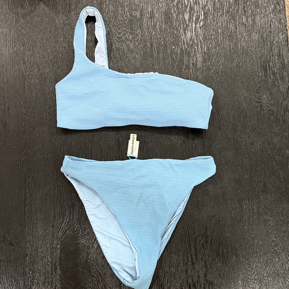 Light Blue One-Shoulder Bikini Set